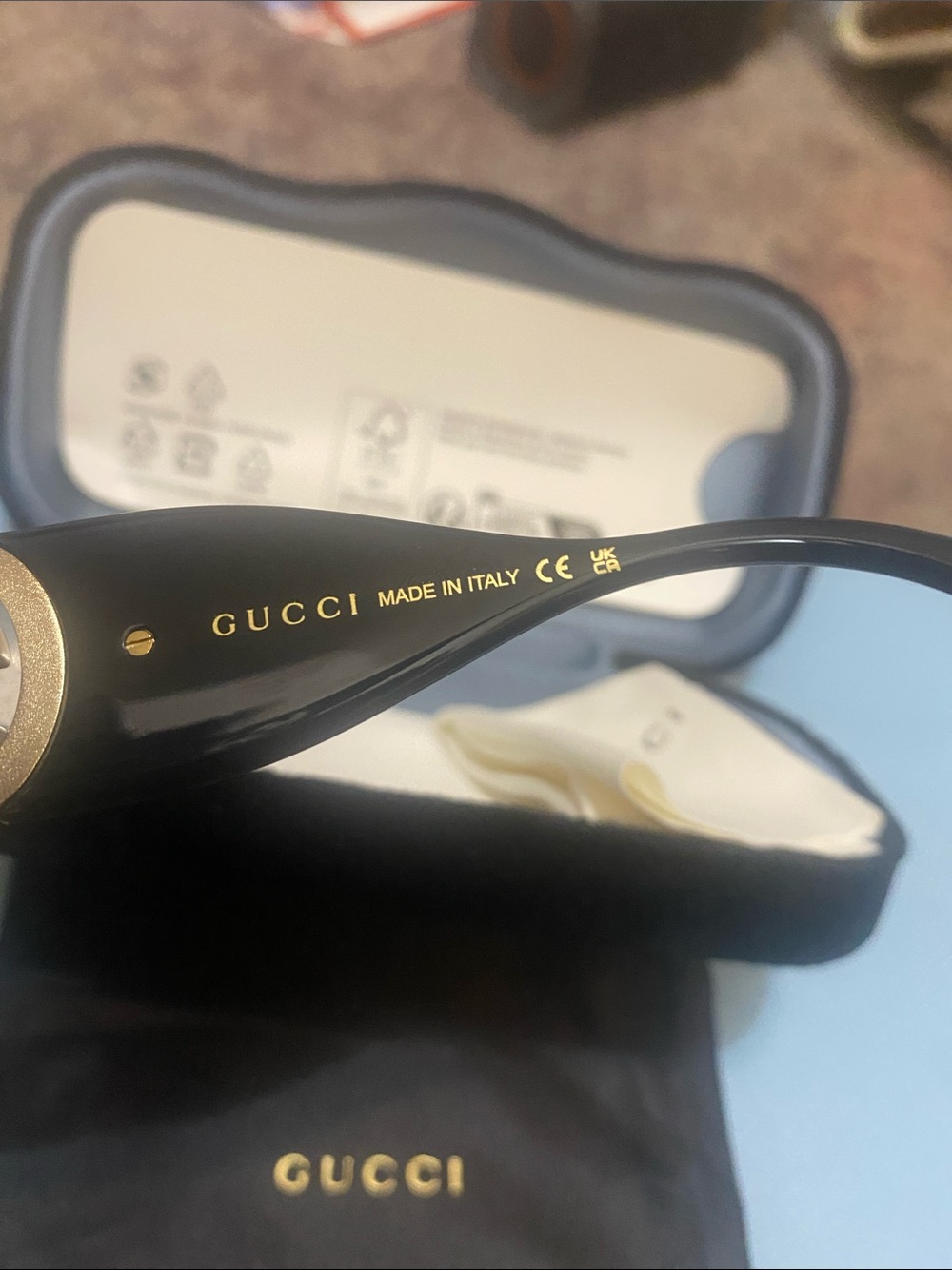 Gucci Black Rectangular Sunglasses with Gold GG Accents - Picture 10 of 11